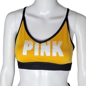 PINK Victoria's Secret Yellow & Black Ultimate Lightly Lined Sports Bra Medium